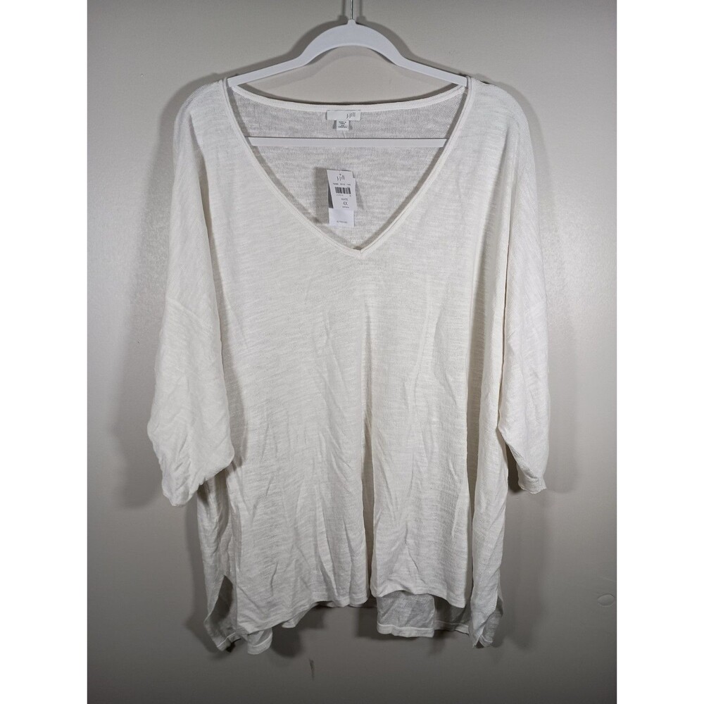 NWT J.Jill Womens White Linen Blend Roll tab Short Sleeve Light Tunic Plus 4X